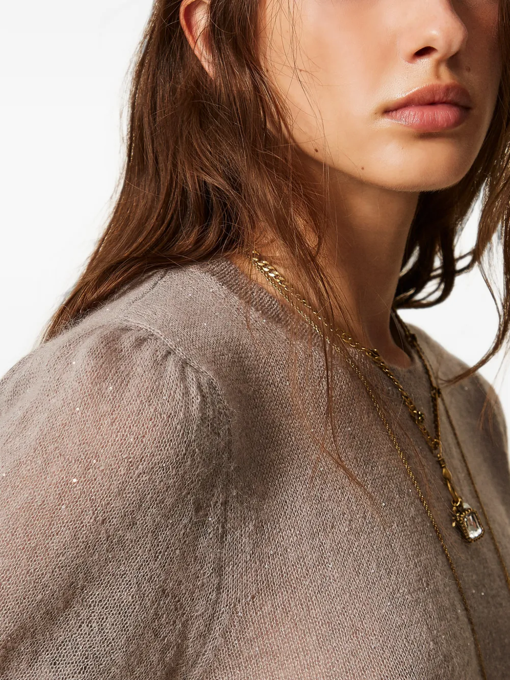 TWINSET Trui met pailletten en korte mouwen Bruin