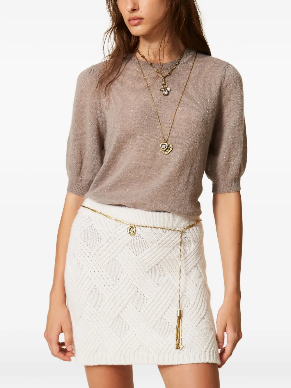 TWINSET Trui met pailletten en korte mouwen Bruin
