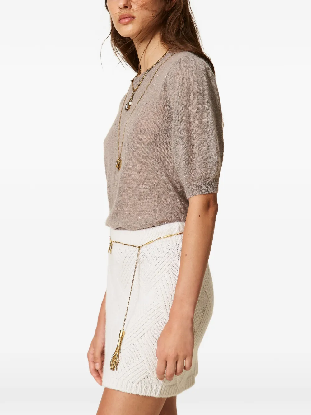 TWINSET Trui met pailletten en korte mouwen Bruin