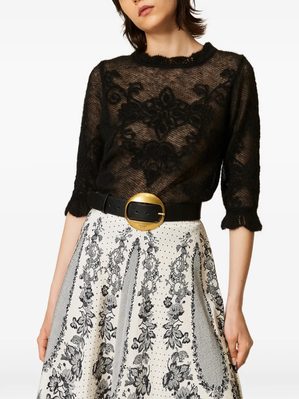 TWINSET Trui van alpacablend met jacquard Zwart