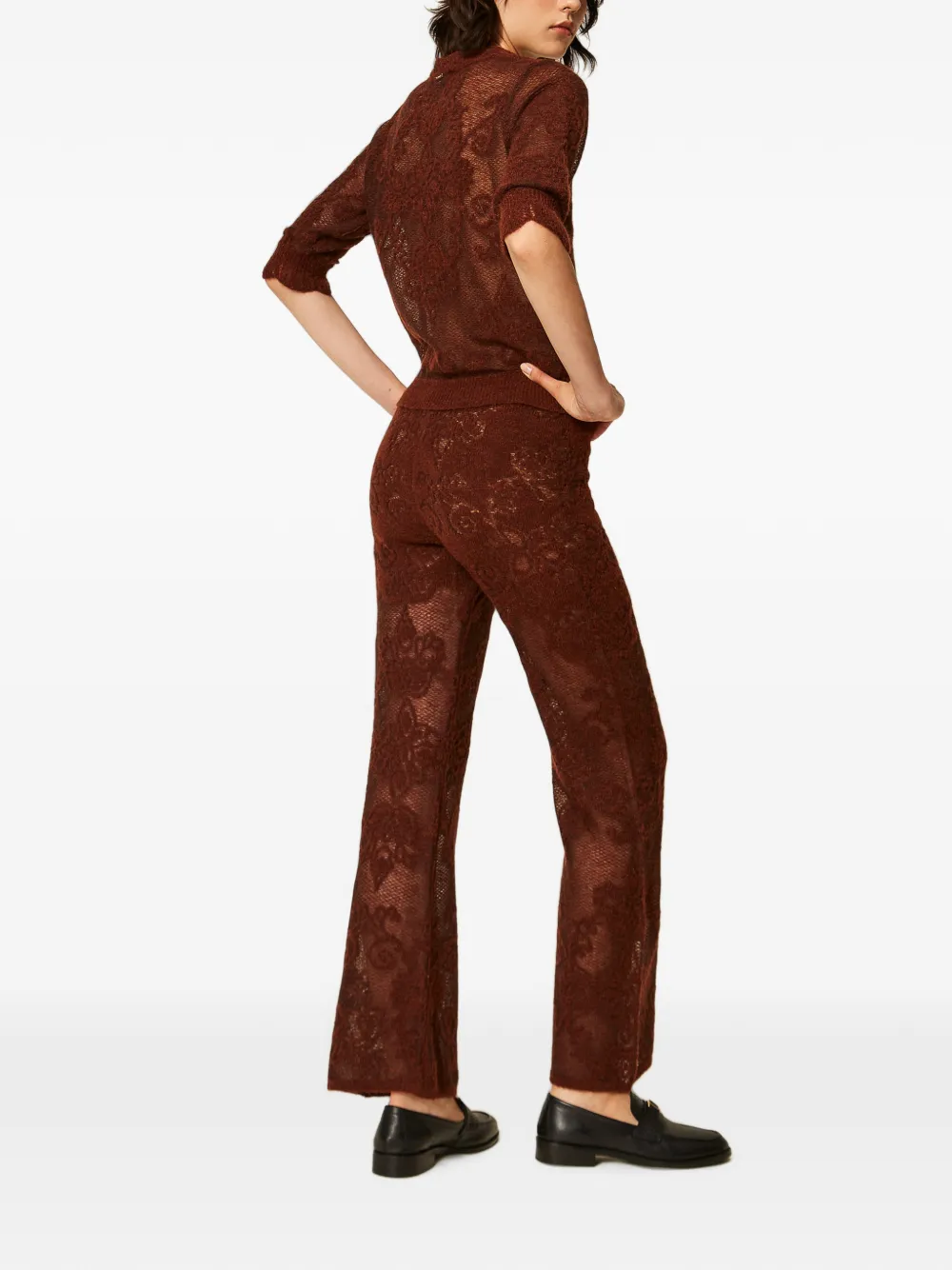 TWINSET Gebreide broek van alpacablend met jacquard Bruin