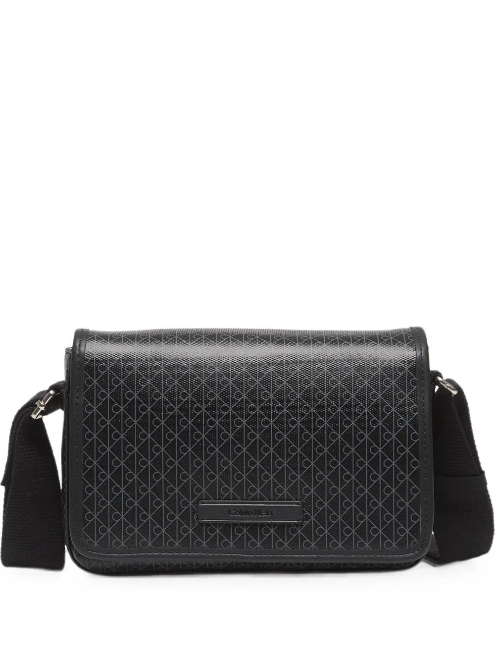 Calvin Klein monogram-print foldover-top crossbody bag - Schwarz