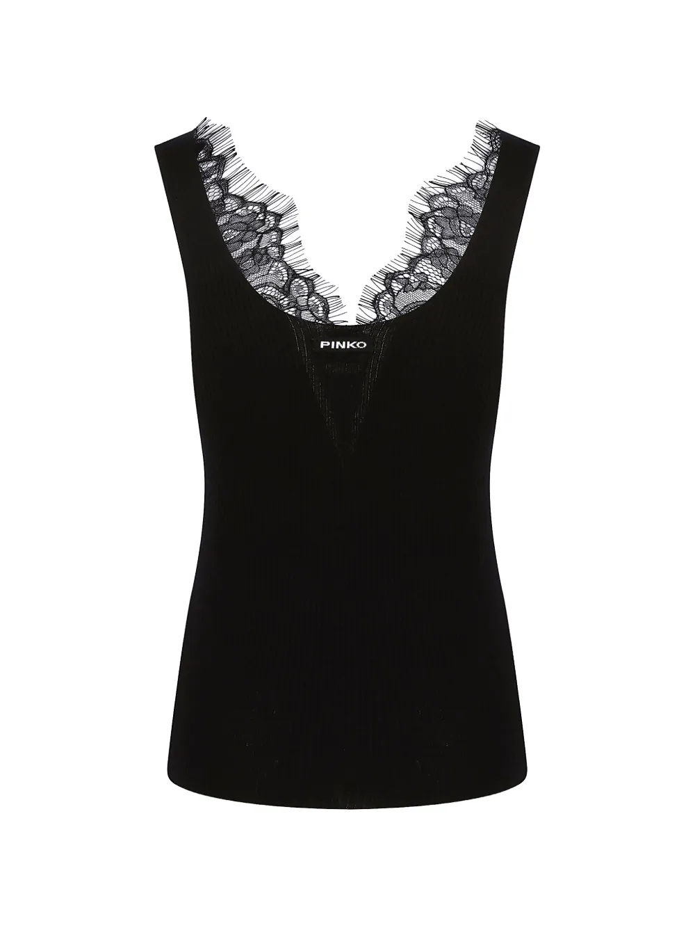 PINKO Geribbelde top met kanten afwerking Zwart