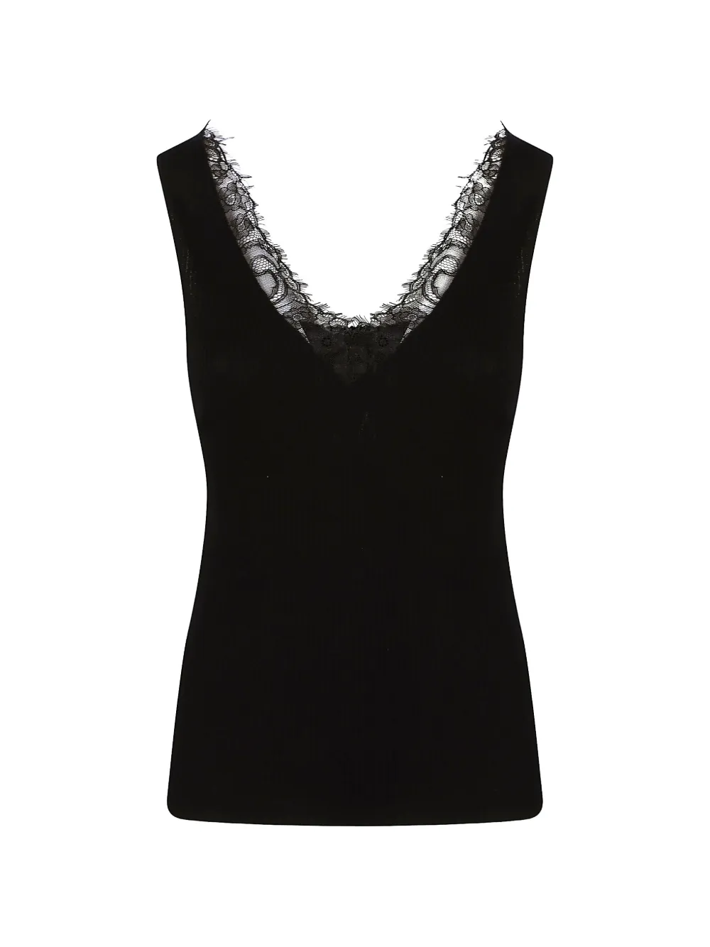 PINKO lace-trim ribbed top - Schwarz