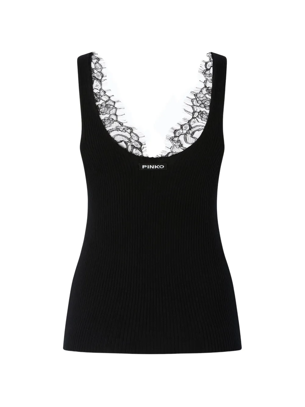 PINKO lace-trim ribbed top - Schwarz