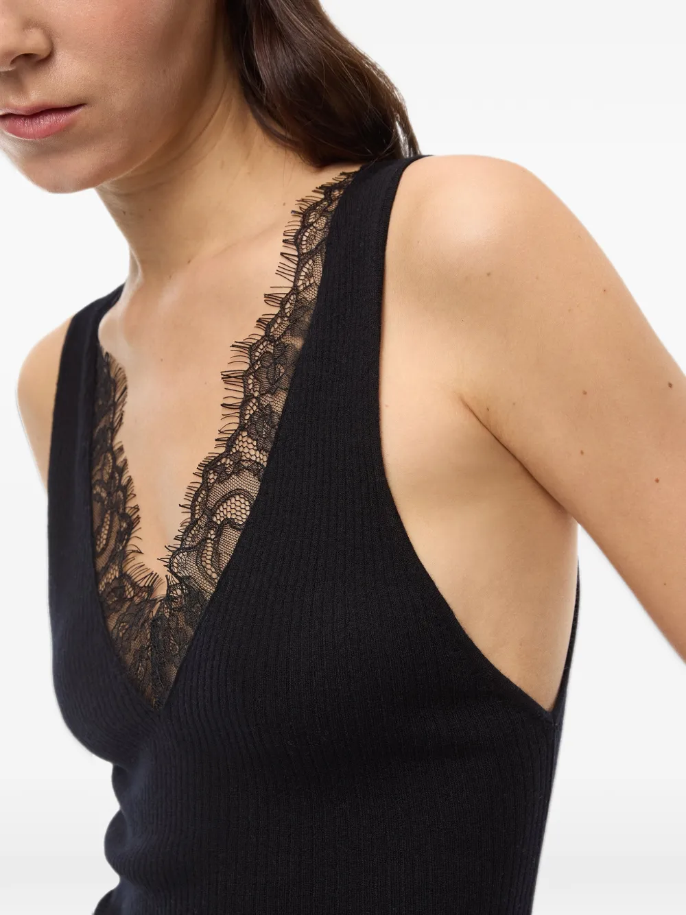 PINKO Geribbelde top met kanten afwerking Zwart