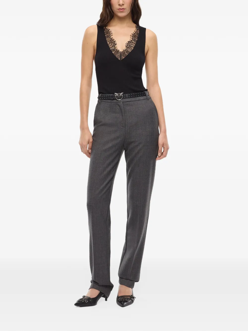PINKO Geribbelde top met kanten afwerking Zwart