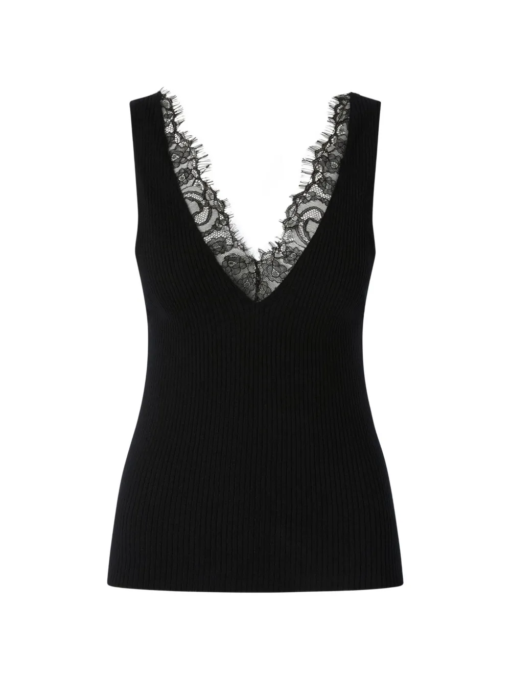 PINKO lace-trim ribbed top - Nero