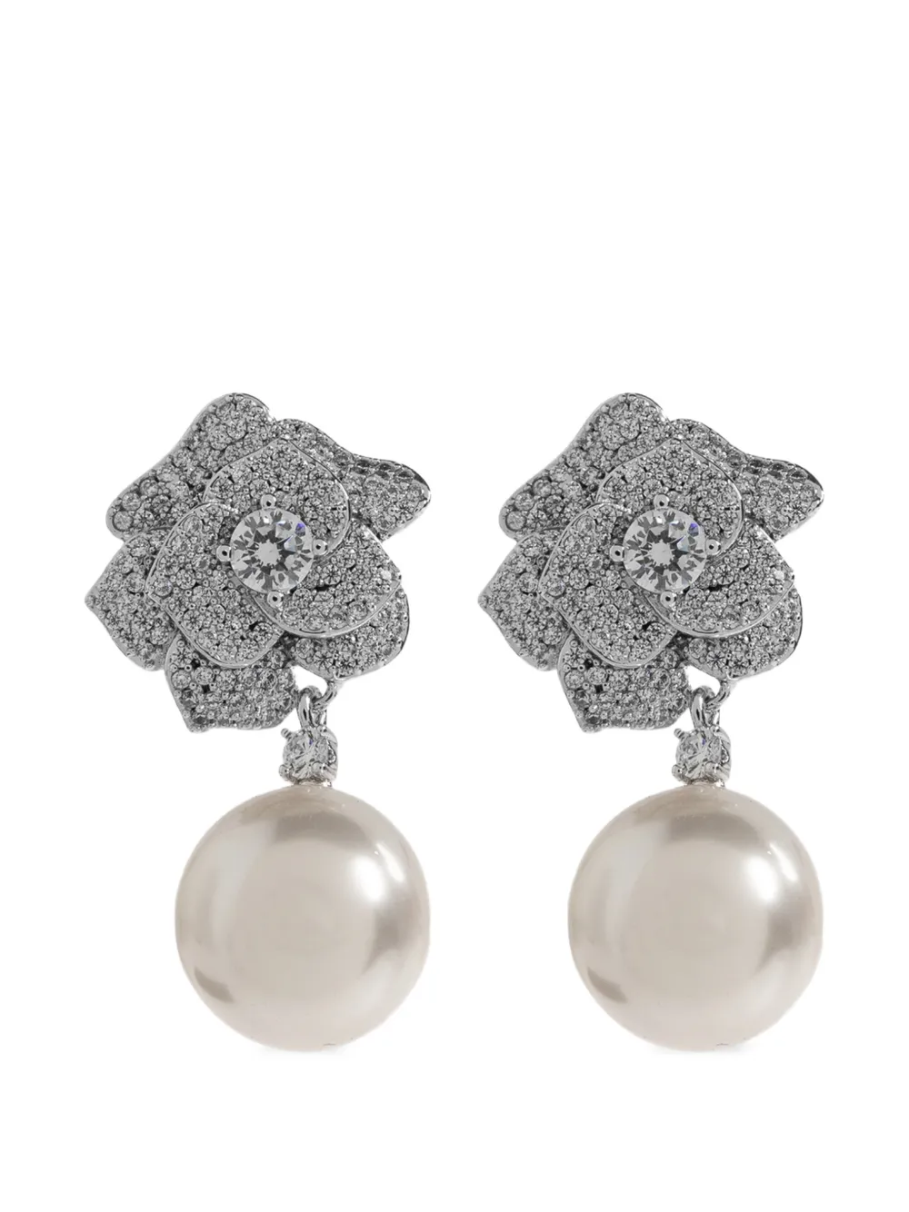 Self-Portrait crystal-embellished pearl-drop earrings - Argento