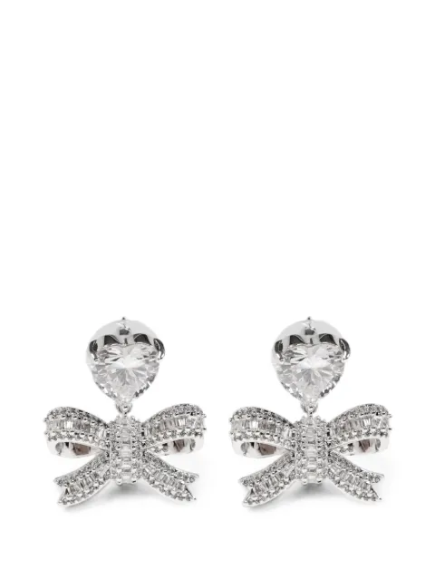Self-Portrait heart crystal-embellished bow drop earrings