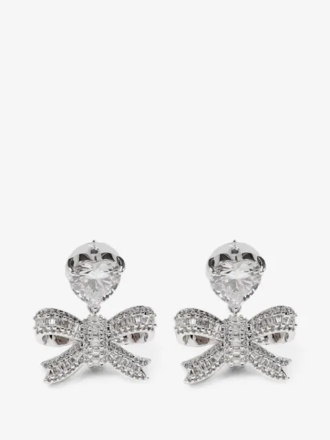 Self-Portrait heart crystal-embellished bow drop earrings