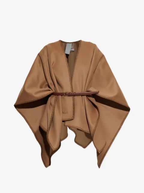 Max Mara belted whipstitch-trim poncho