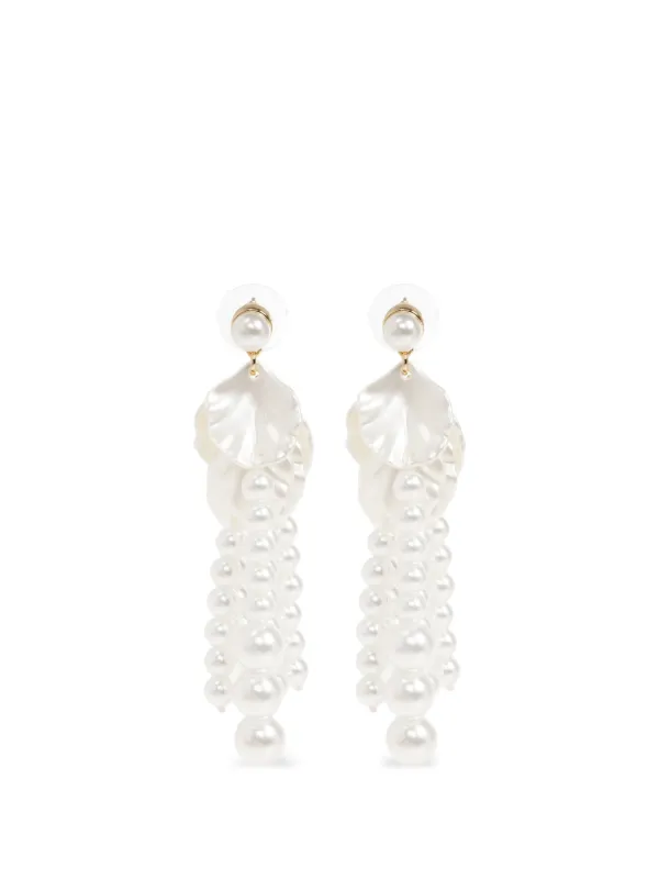 Self-Portrait Pearl Petal Dangle Earrings in White