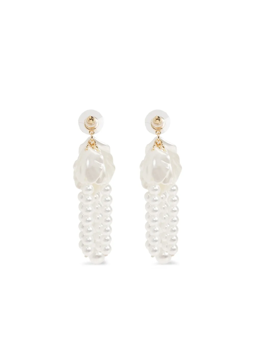 Self-Portrait Pearl Petal Dangle Earrings in White, view 3