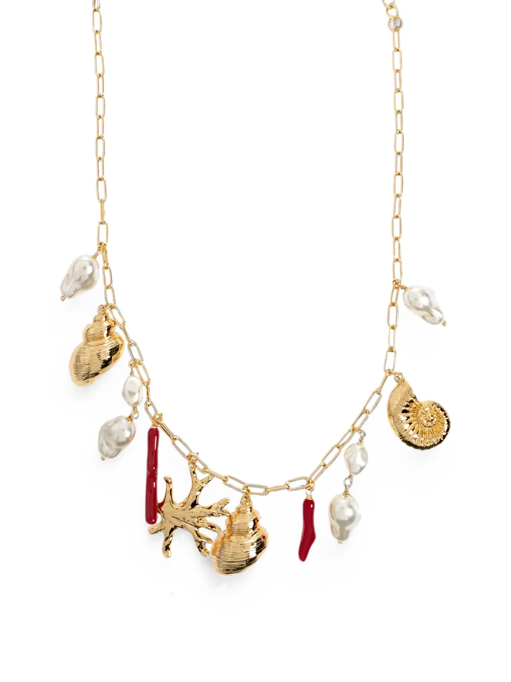 Self-Portrait Shell-pendant Charm Necklace in Gold, view 3