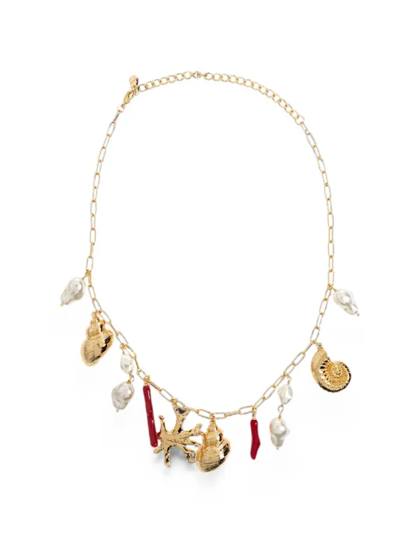 Self-Portrait Shell-pendant Charm Necklace in Gold