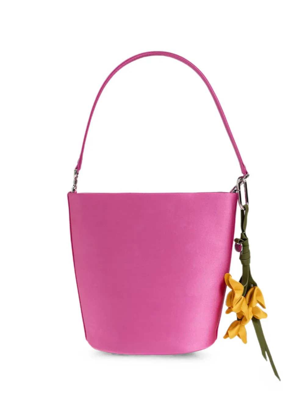Self-Portrait satin floral-charm bucket bag - Rosa
