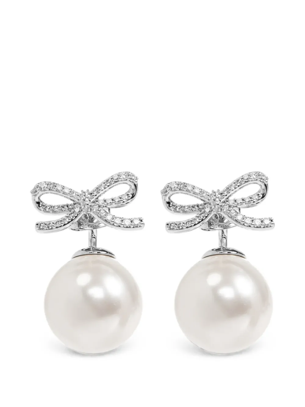 Self-Portrait bow-detail pearl-drop earrings - Silber