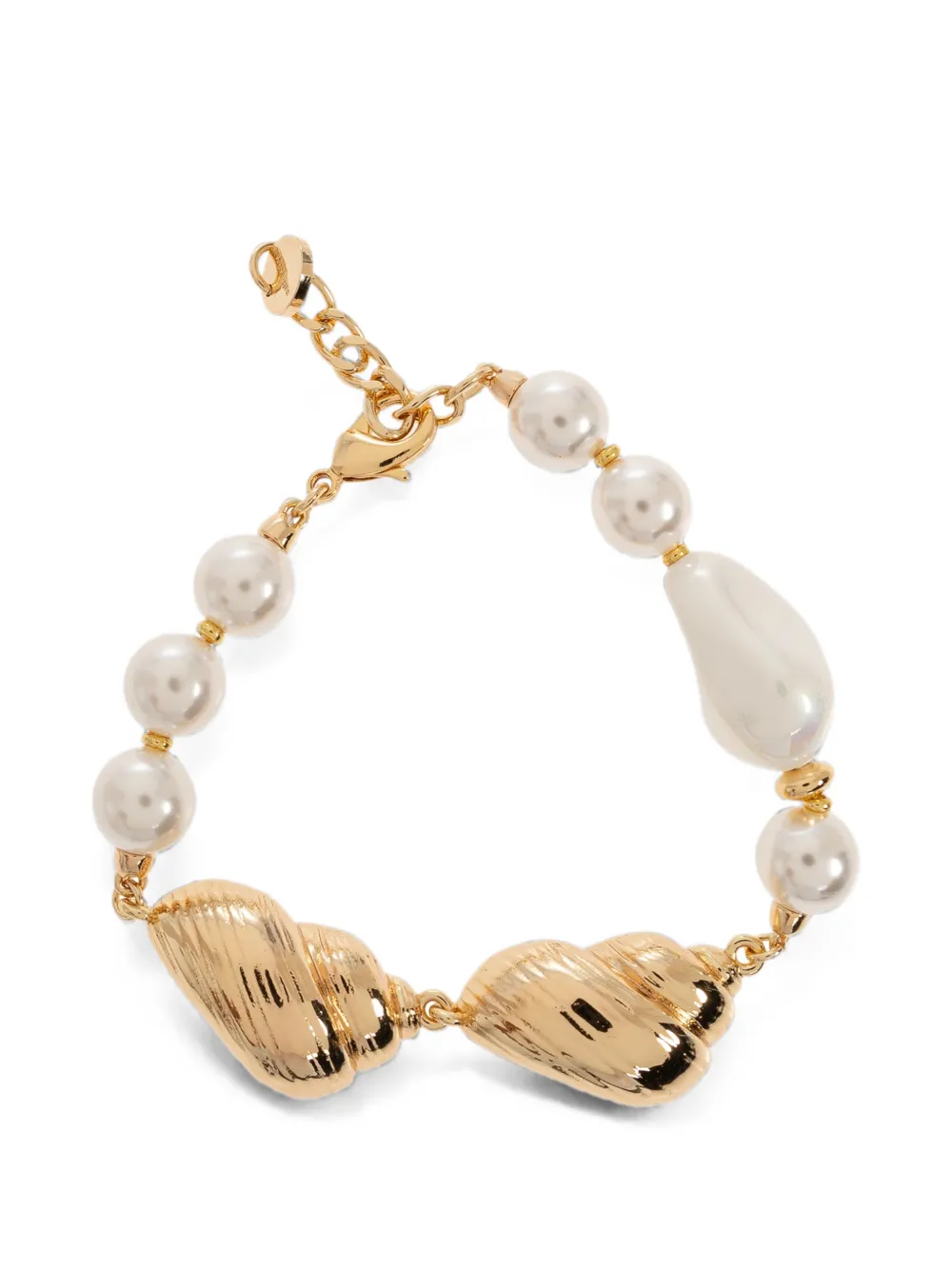 Self-Portrait glass-pearl shell-motif bracelet - Gold