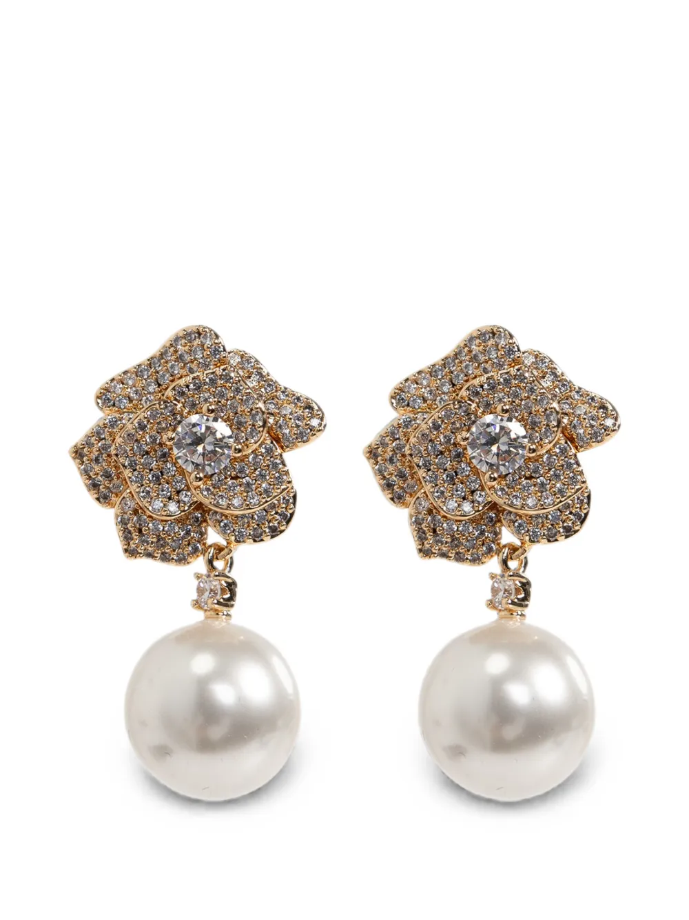 Self-Portrait crystal-embellished faux-pearl earrings - Oro