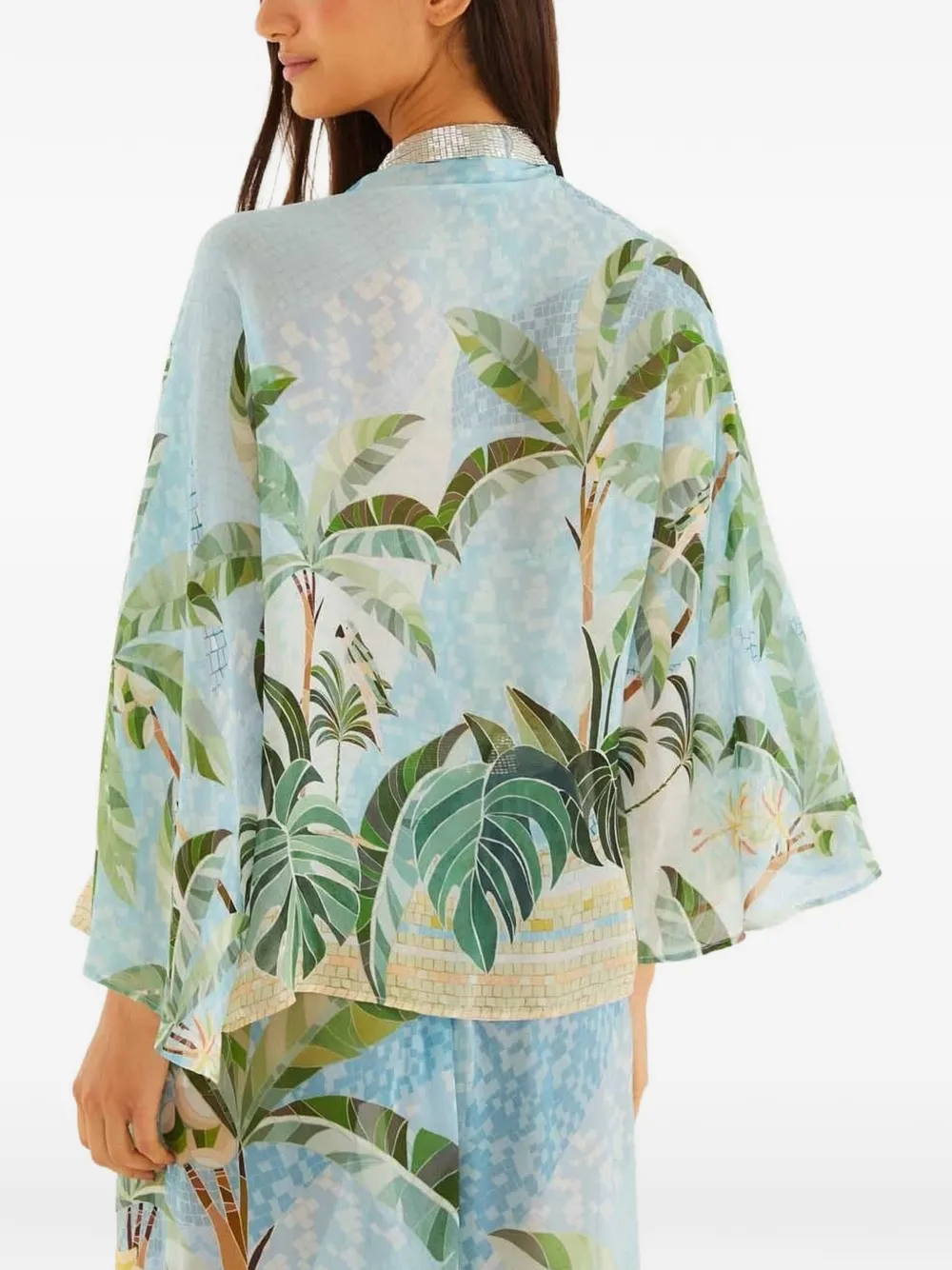 FARM Rio Kimono met kralen en tropische print Blauw