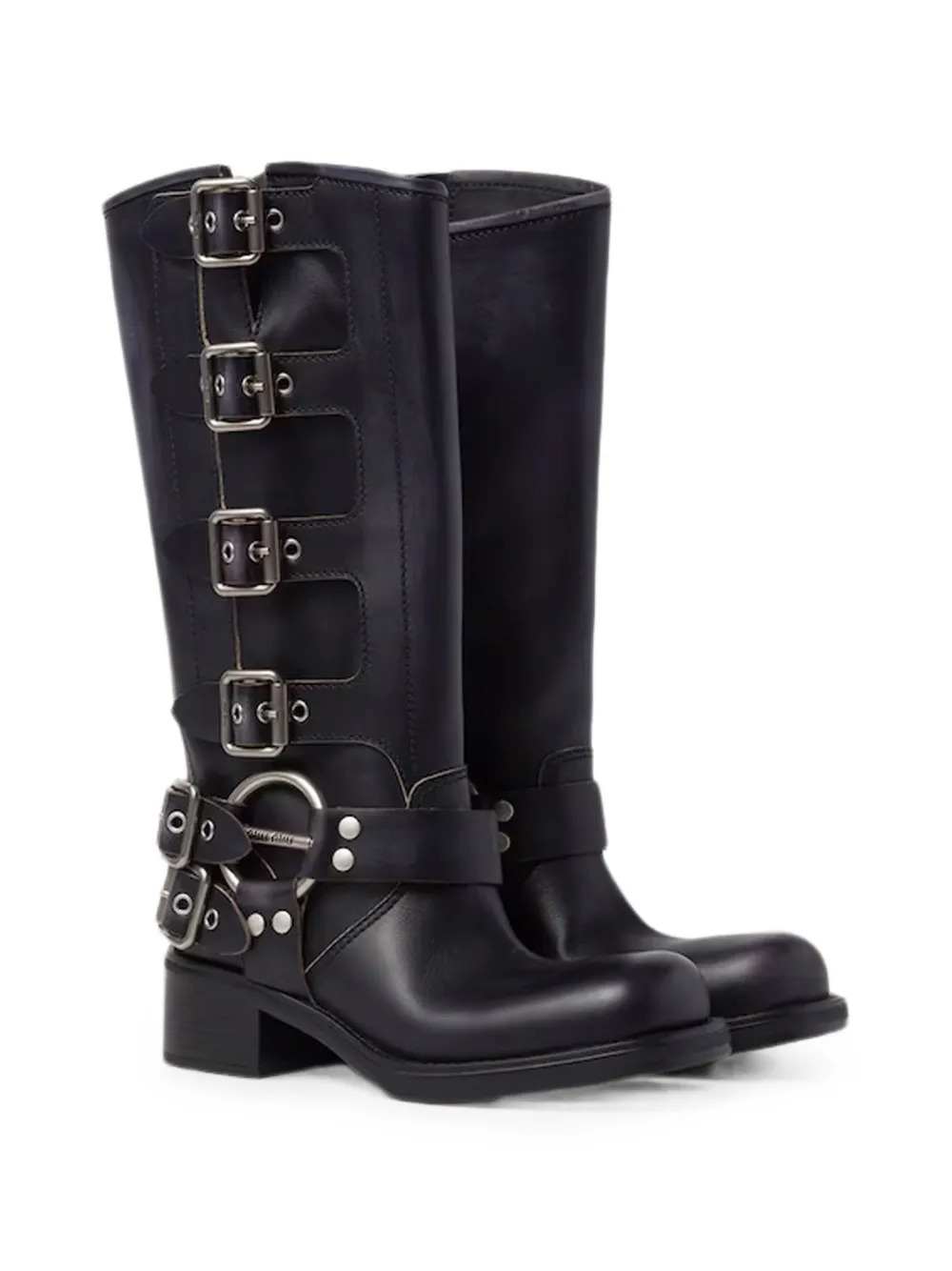 Miu buckle-detail leather boots Zwart