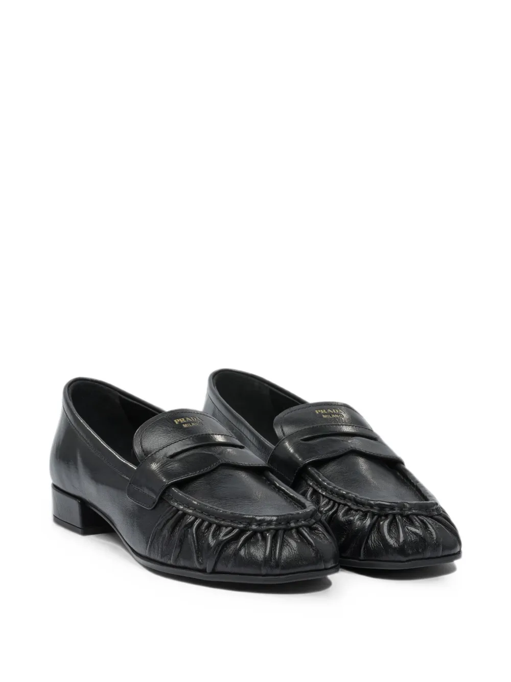 Prada gathered-detail leather loafers Zwart