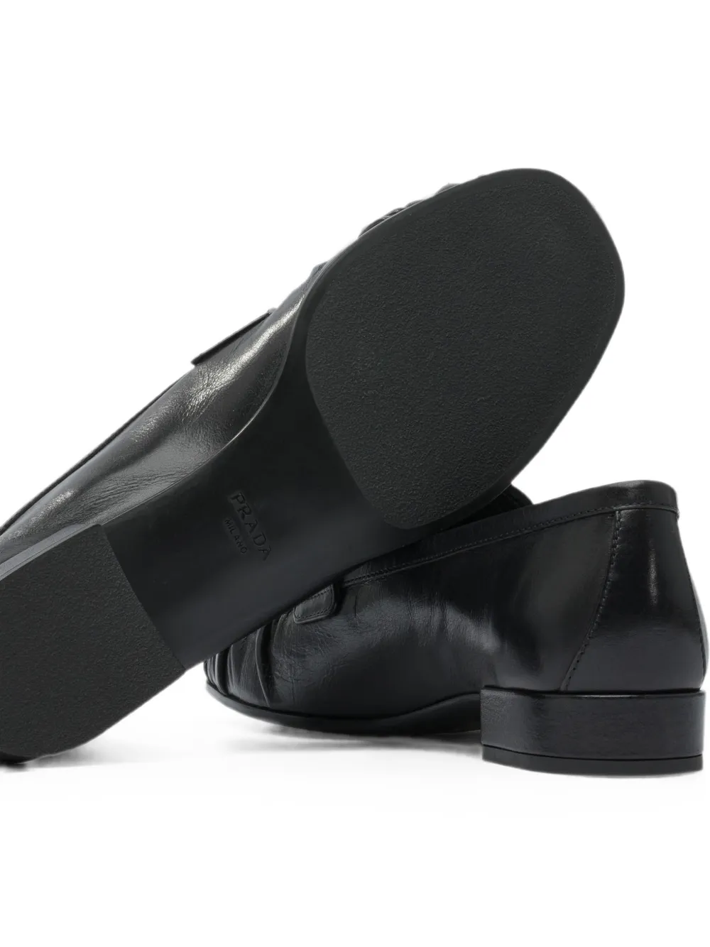 Prada gathered-detail leather loafers Zwart