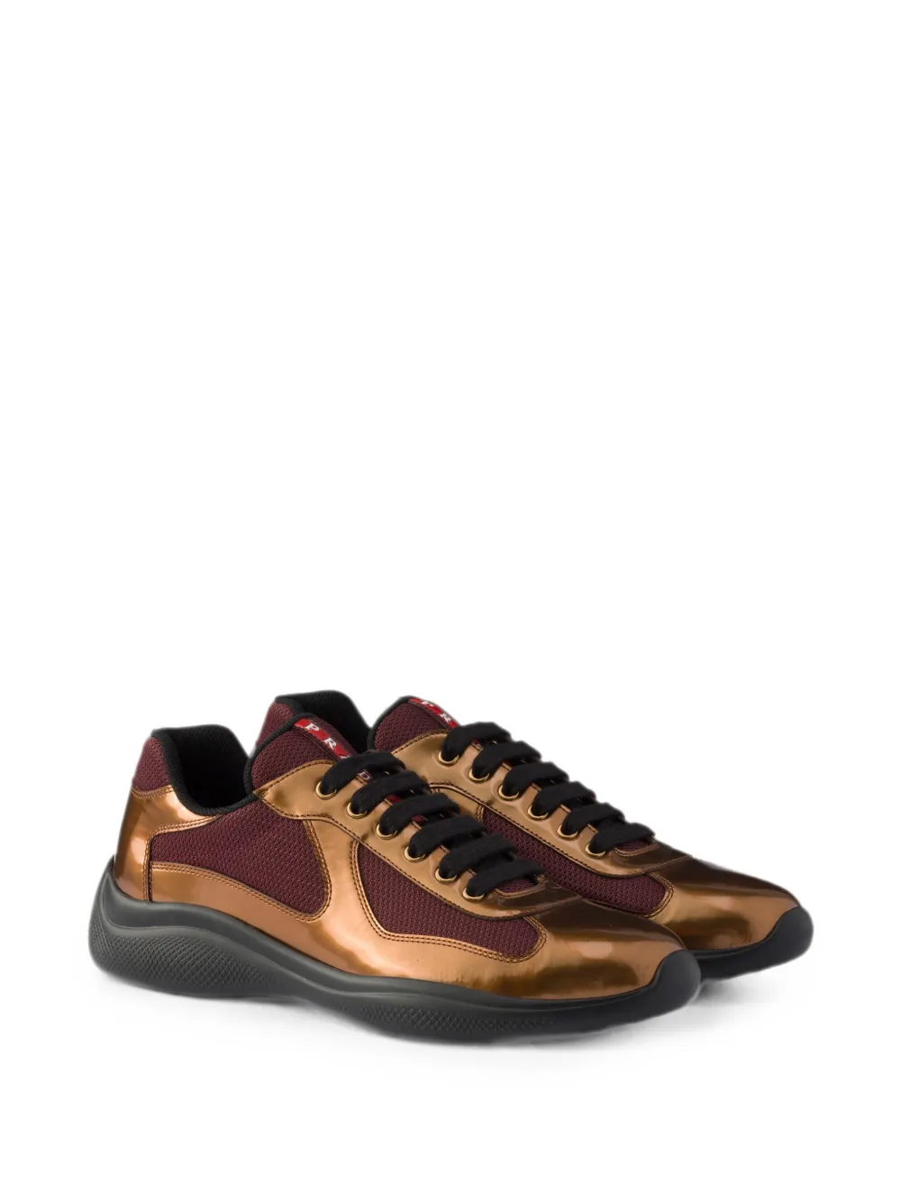 Prada America's Cup sneakers van metallic leer en fietsstof Bruin