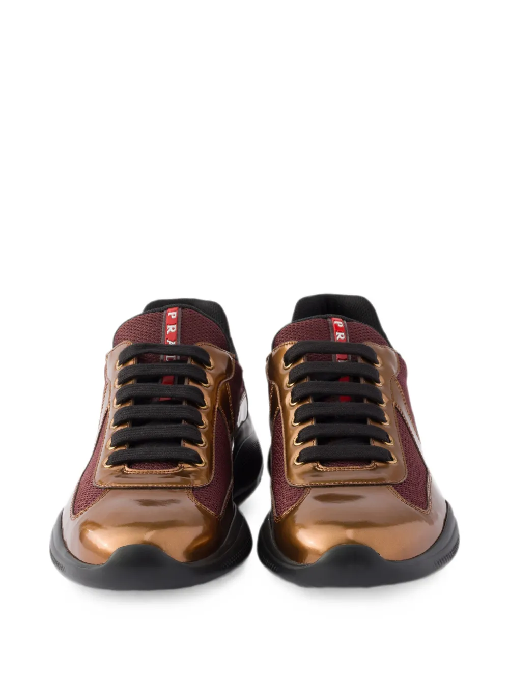 Prada America's Cup sneakers van metallic leer en fietsstof Bruin