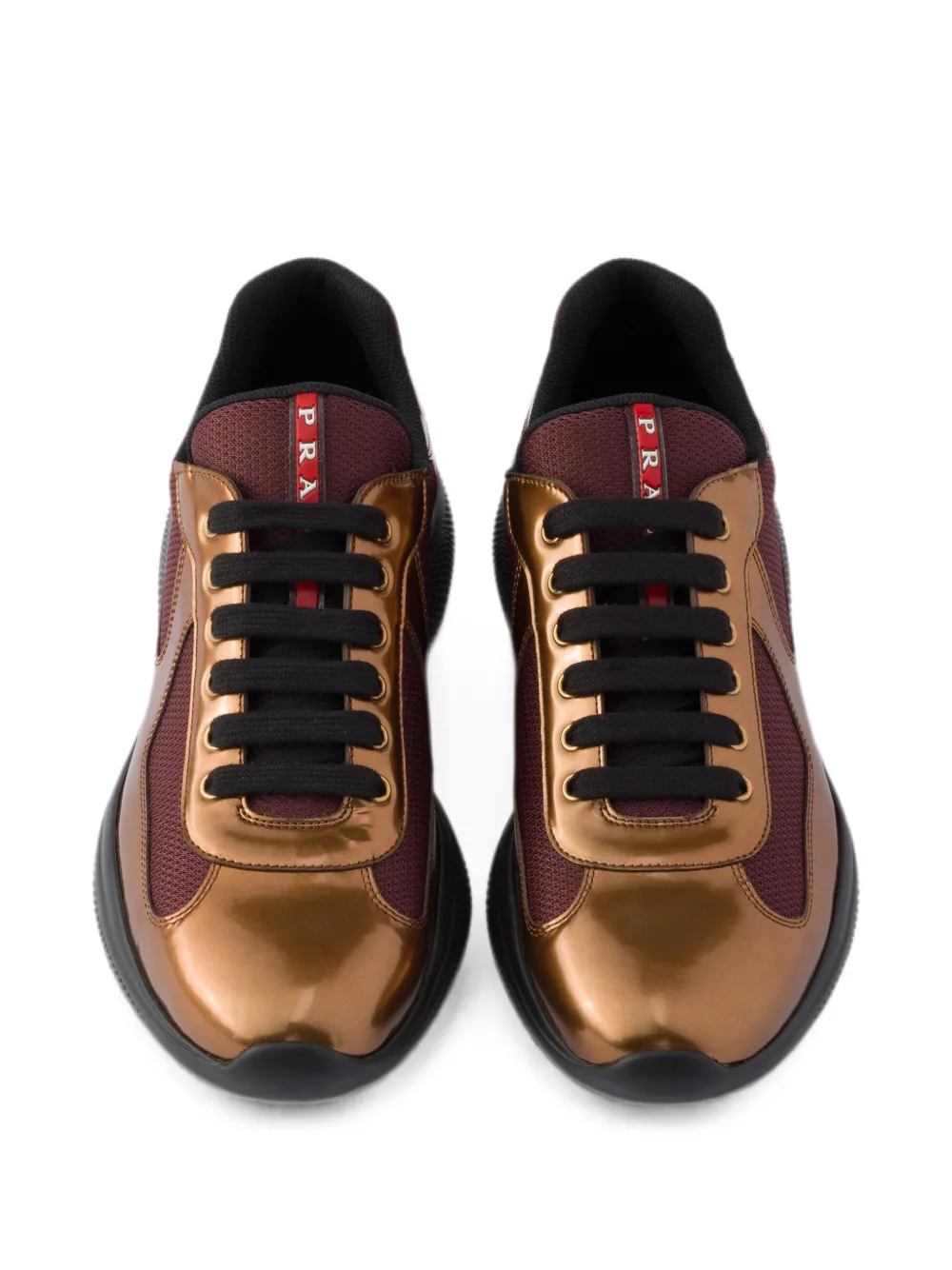 Prada America's Cup sneakers van metallic leer en fietsstof Bruin