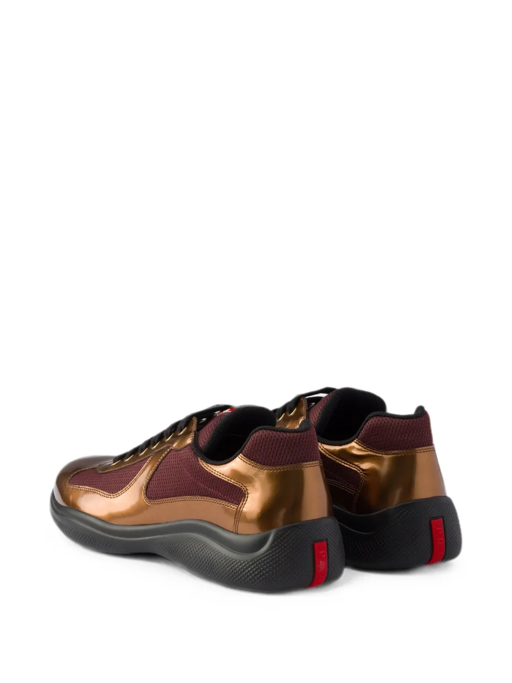 Prada America's Cup sneakers van metallic leer en fietsstof Bruin