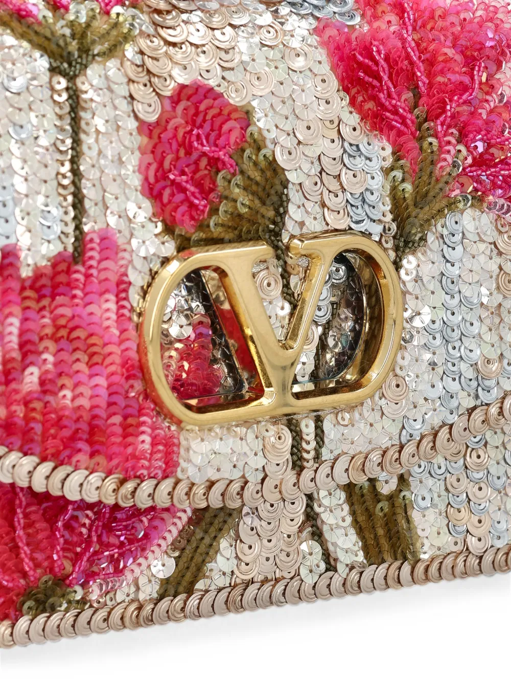 Valentino Garavani VLogo Signature schoudertas met geborduurde bloemen Zilver