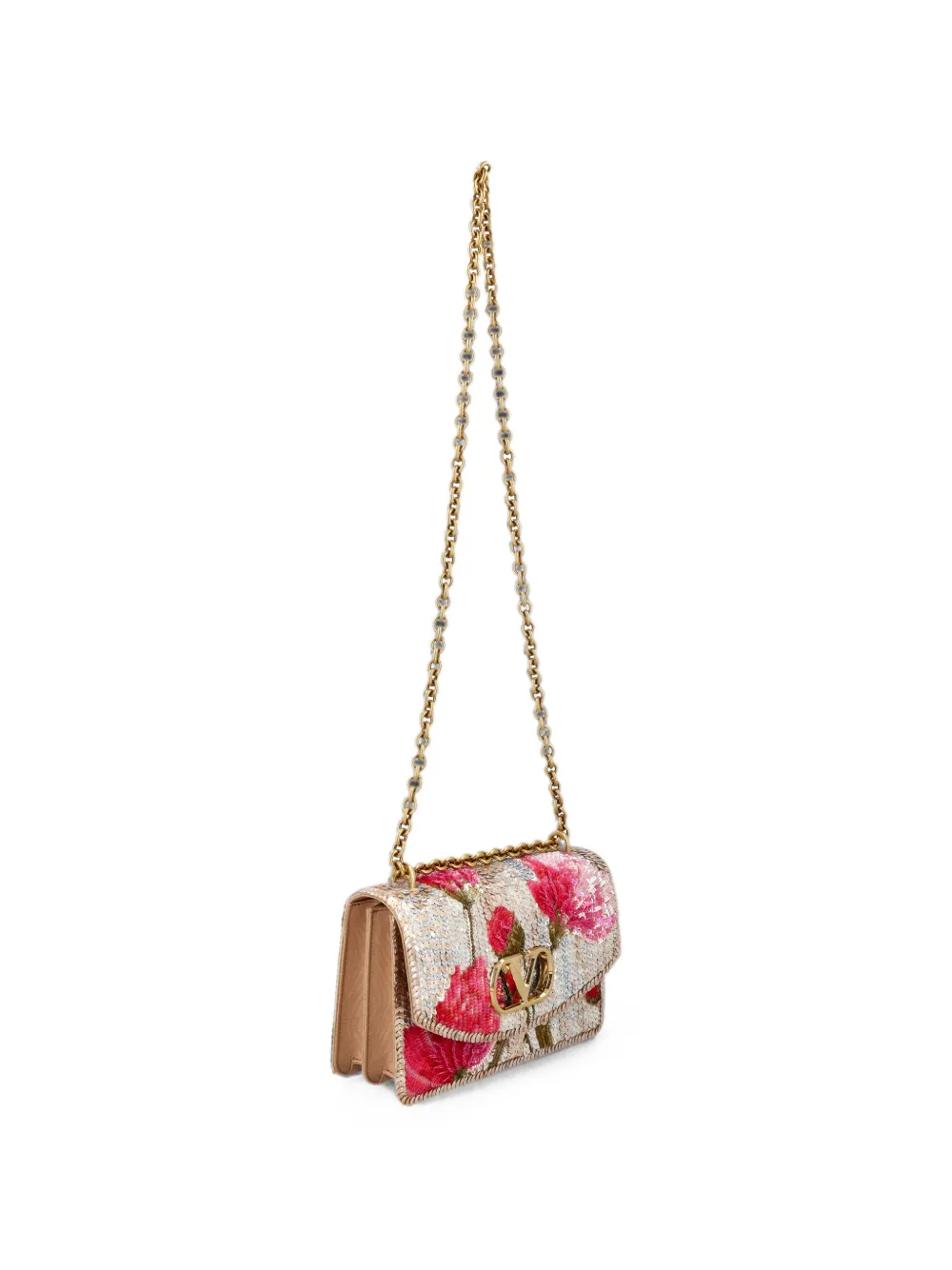 Valentino Garavani VLogo Signature schoudertas met geborduurde bloemen Zilver