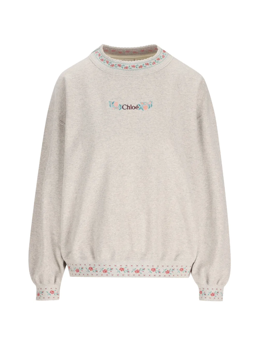Chloé floral-embroidered logo-print sweater - Grigio