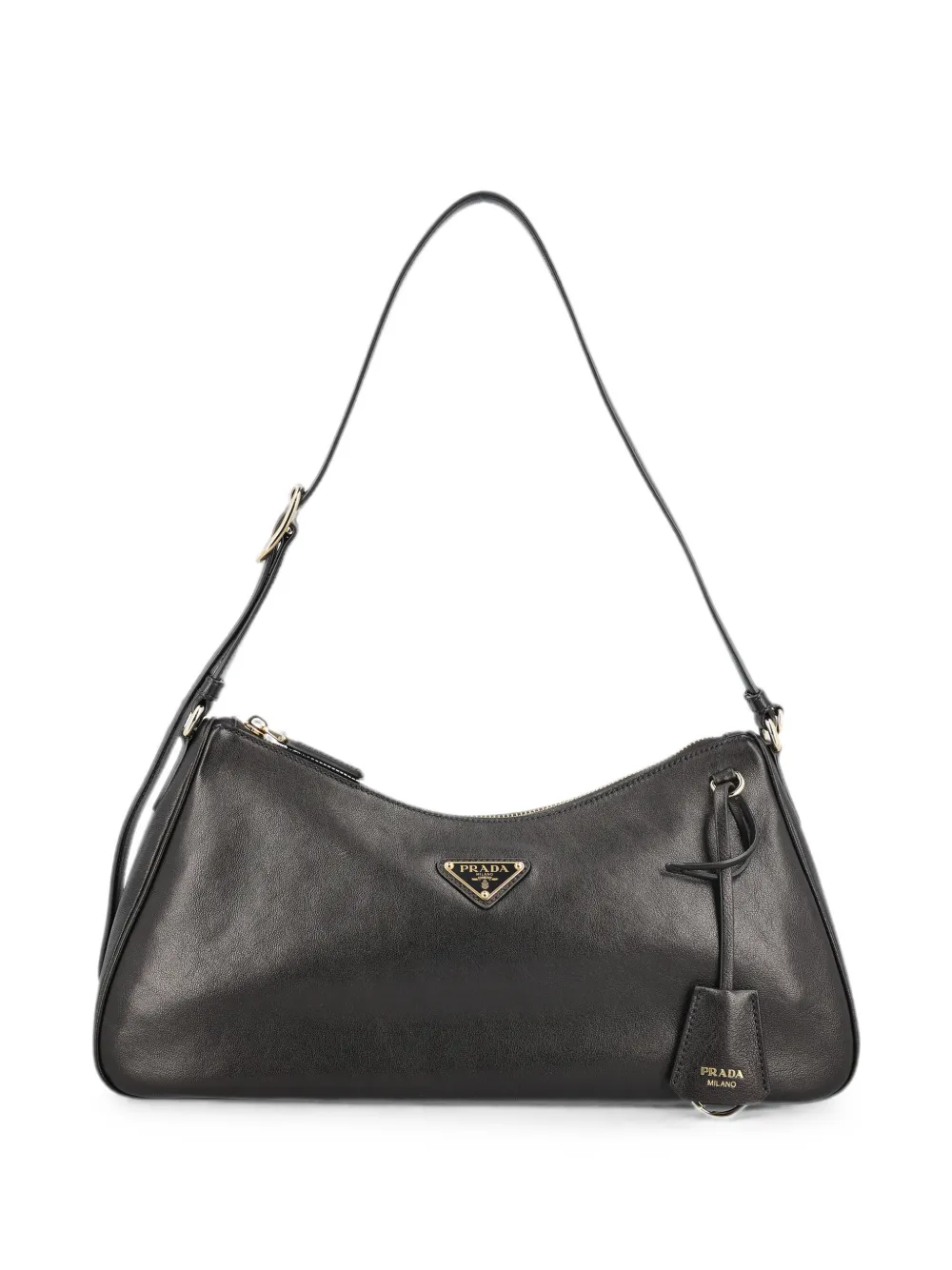 Prada logo-plaque leather shoulder bag - Nero