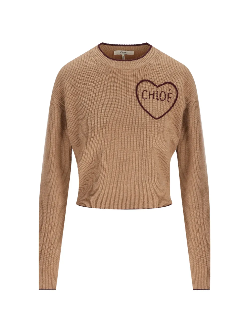 Chloé Heart-embroidered Ribbed-knit Sweater In Neutral