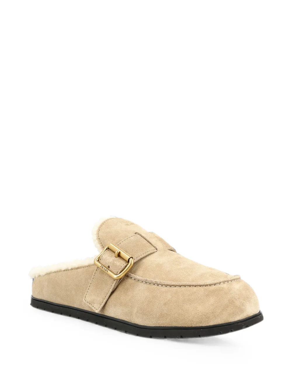 Prada buckle-fastening shearling-lined mules Beige