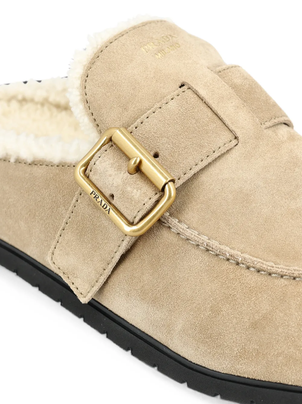 Prada buckle-fastening shearling-lined mules Beige