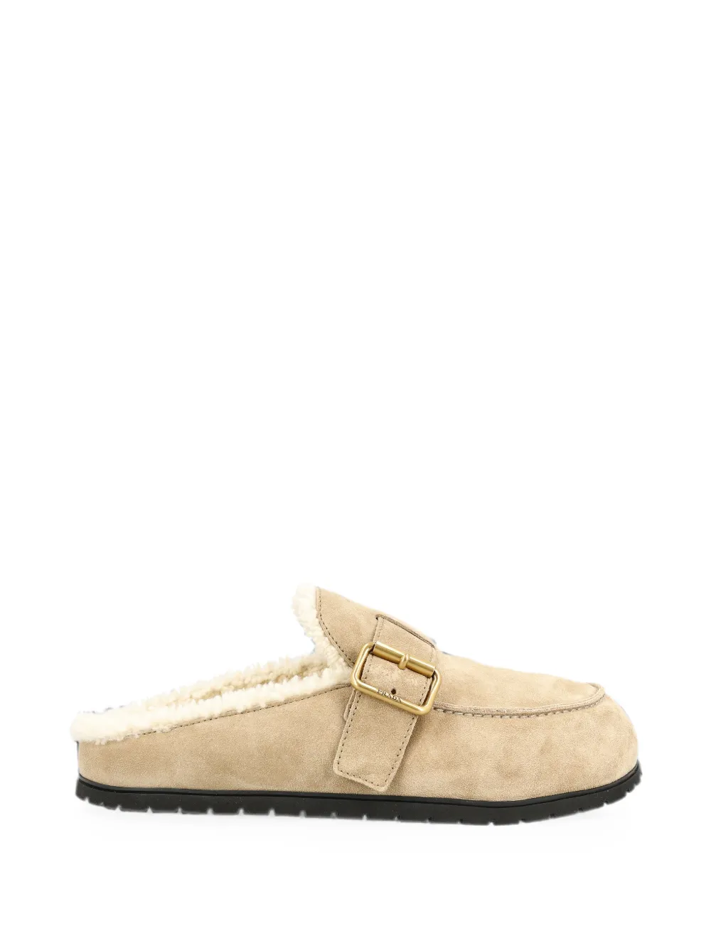 Prada buckle-fastening shearling-lined mules - Nude