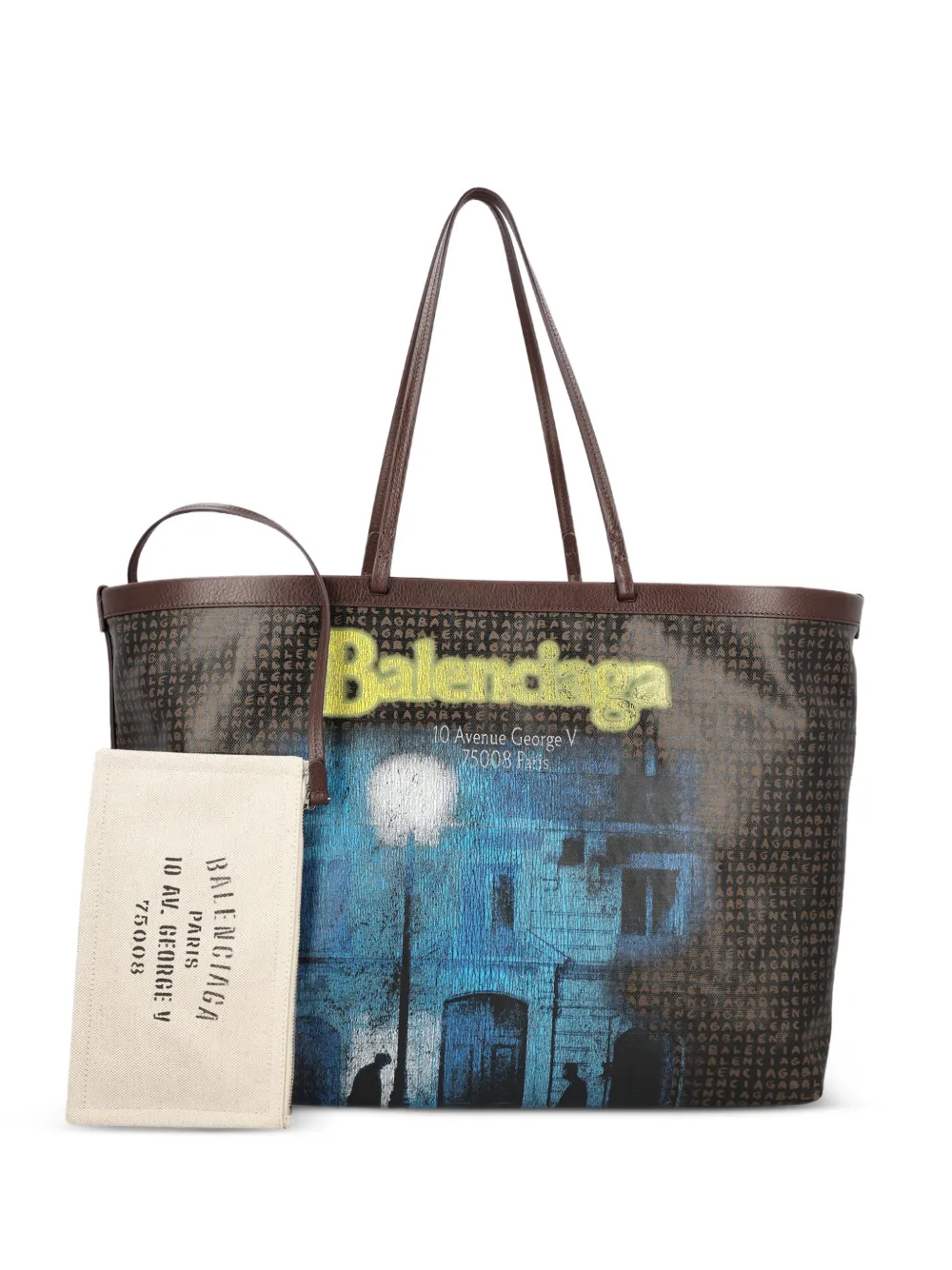 Balenciaga logo-print leather-trim tote bag - Marrone