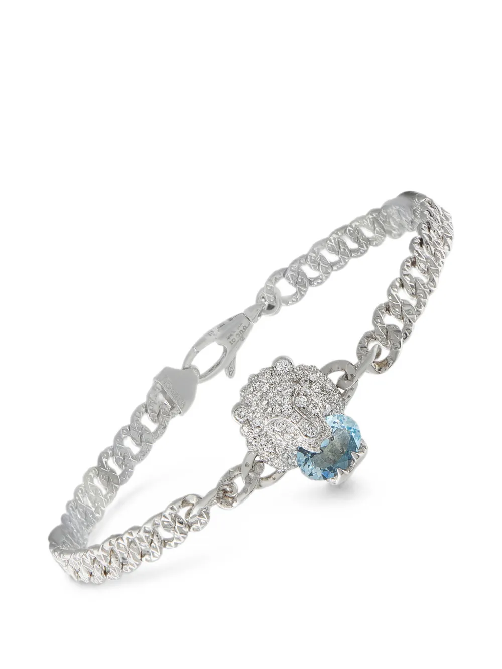 Gucci Pre-Owned aquamarine and diamond lion-motif bracelet - Argento