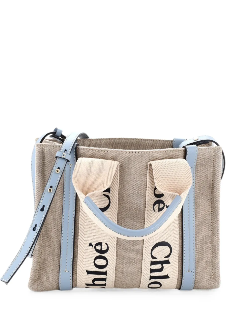 Chloé Pre-Owned Borsa tote Woody piccola convertibile in tela e pelle - Blu