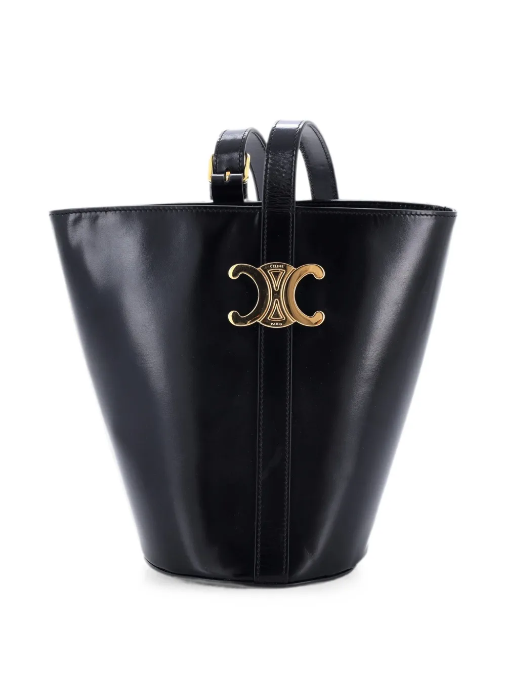 Celine Pre-Owned Triomphe Shiny Calfskin bucket bag - Black