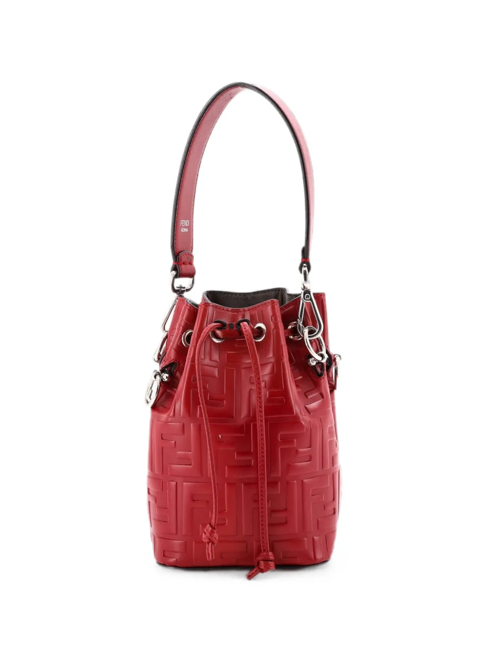 Fendi Pre-Owned Borsa a secchiello Mon Tresor mini in pelle goffrata con motivo Zucca - Rosso