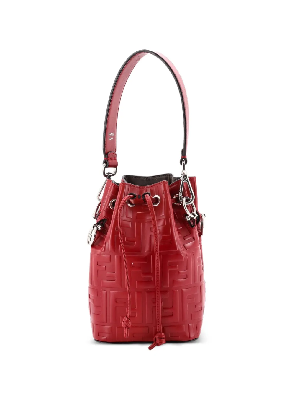 Fendi Pre-Owned Borsa a secchiello Mon Tresor mini in pelle goffrata con motivo Zucca - Rosso