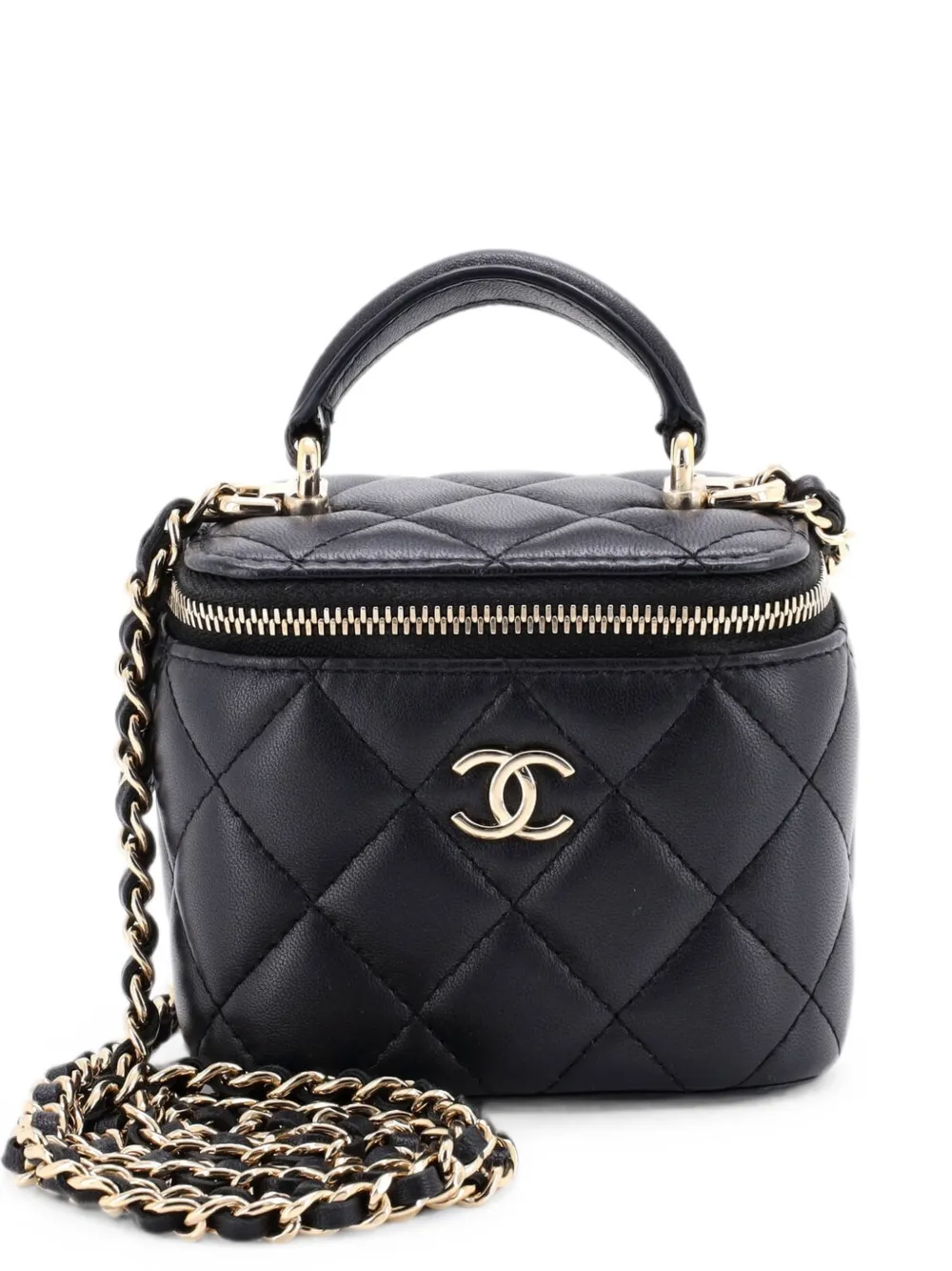 CHANEL Pre-Owned Borsa a tracolla Vanity Case mini in pelle di agnello trapuntata con manico - Nero