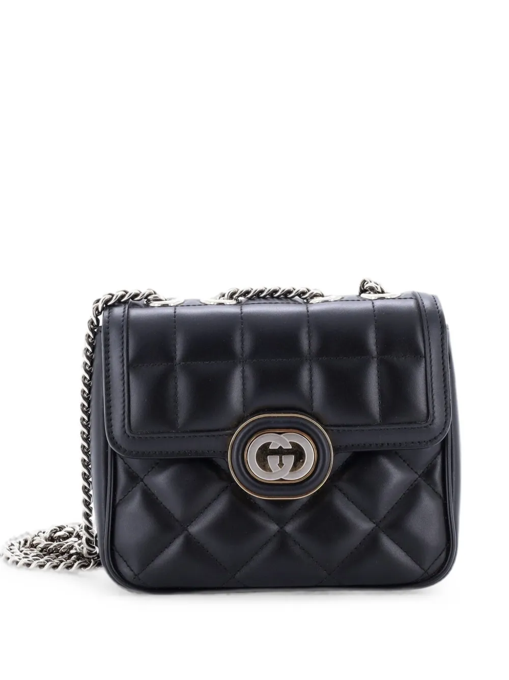Gucci Pre-Owned Borsa a tracolla Deco mini in pelle matelassè con battente e catena - Nero