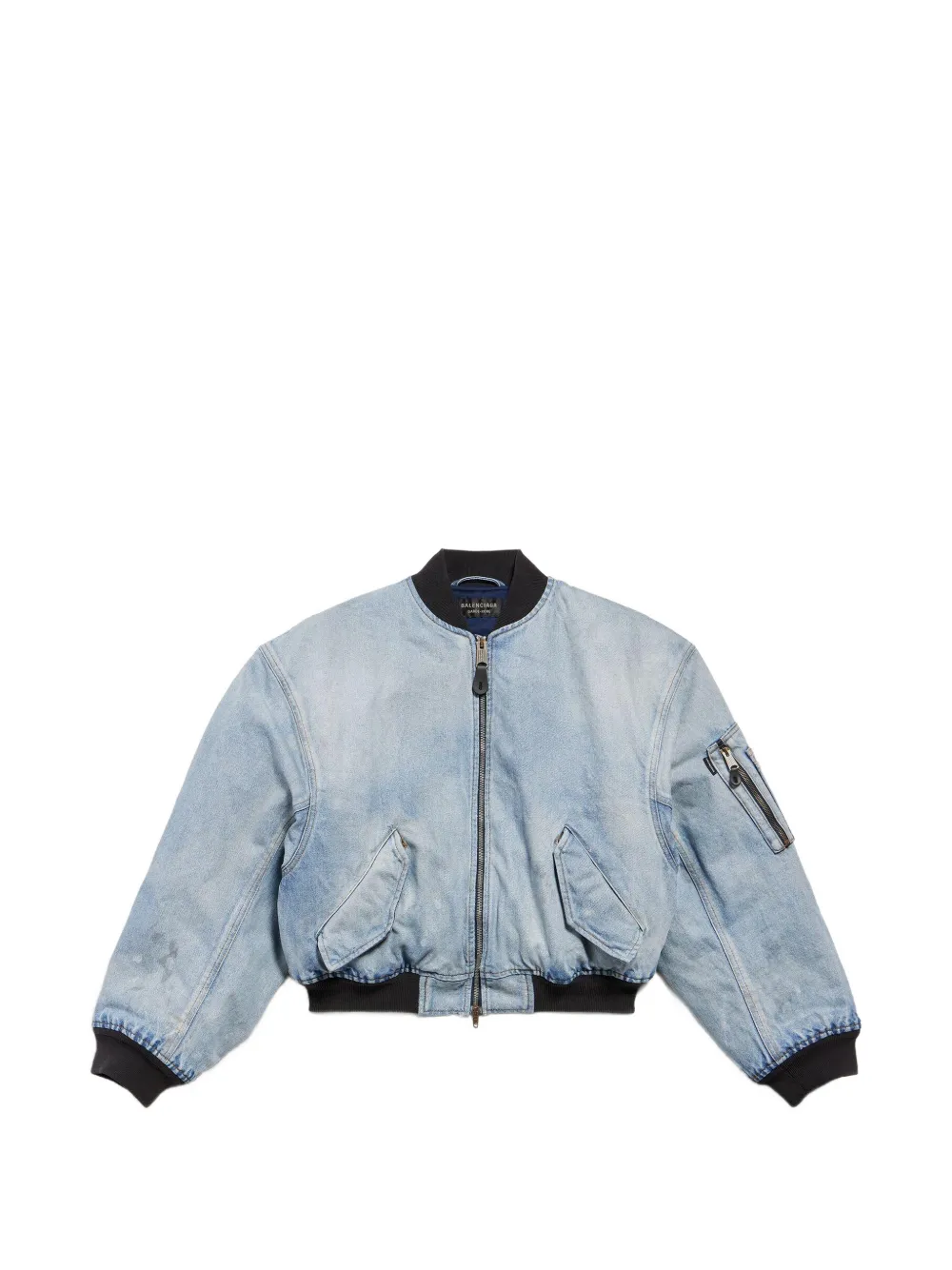Balenciaga faded-effect denim bomber jacket - Blu