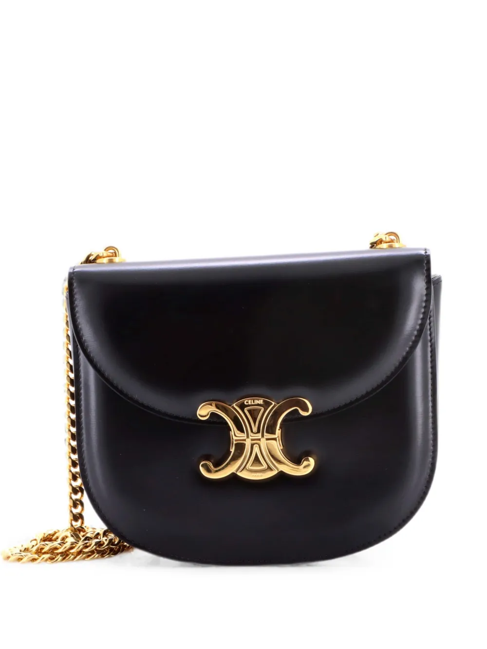Celine Pre-Owned Borsa a spalla Triomphe Besace Clea in pelle con battente e catena - Nero